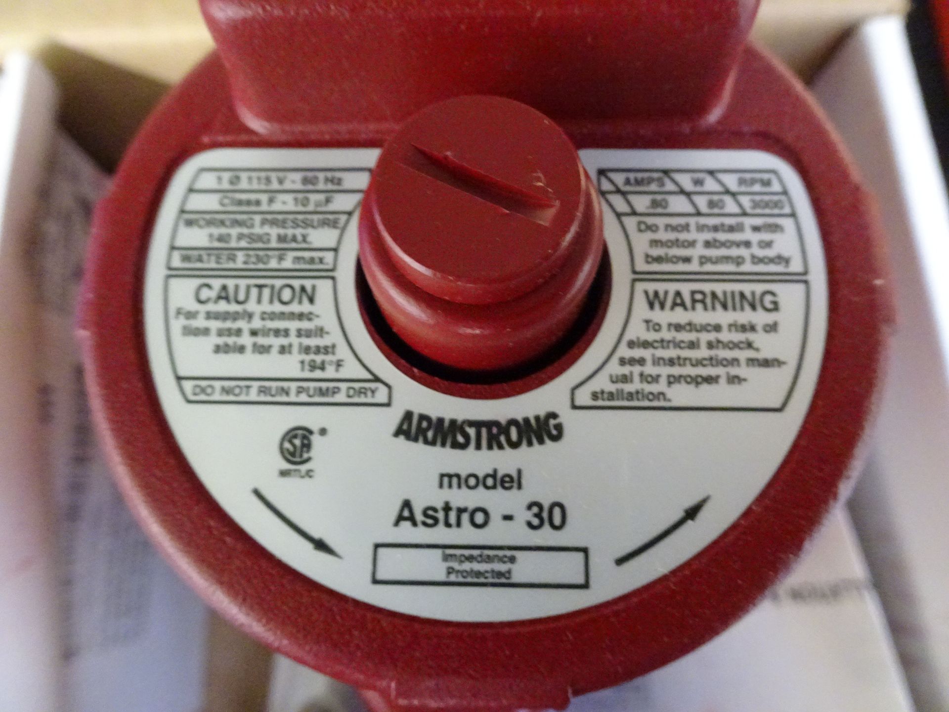 (1) Armstrong Model ASTRO-30 115 V, Single Phase, 60 Hz, Inline Water Recirculating Pump - Image 3 of 3
