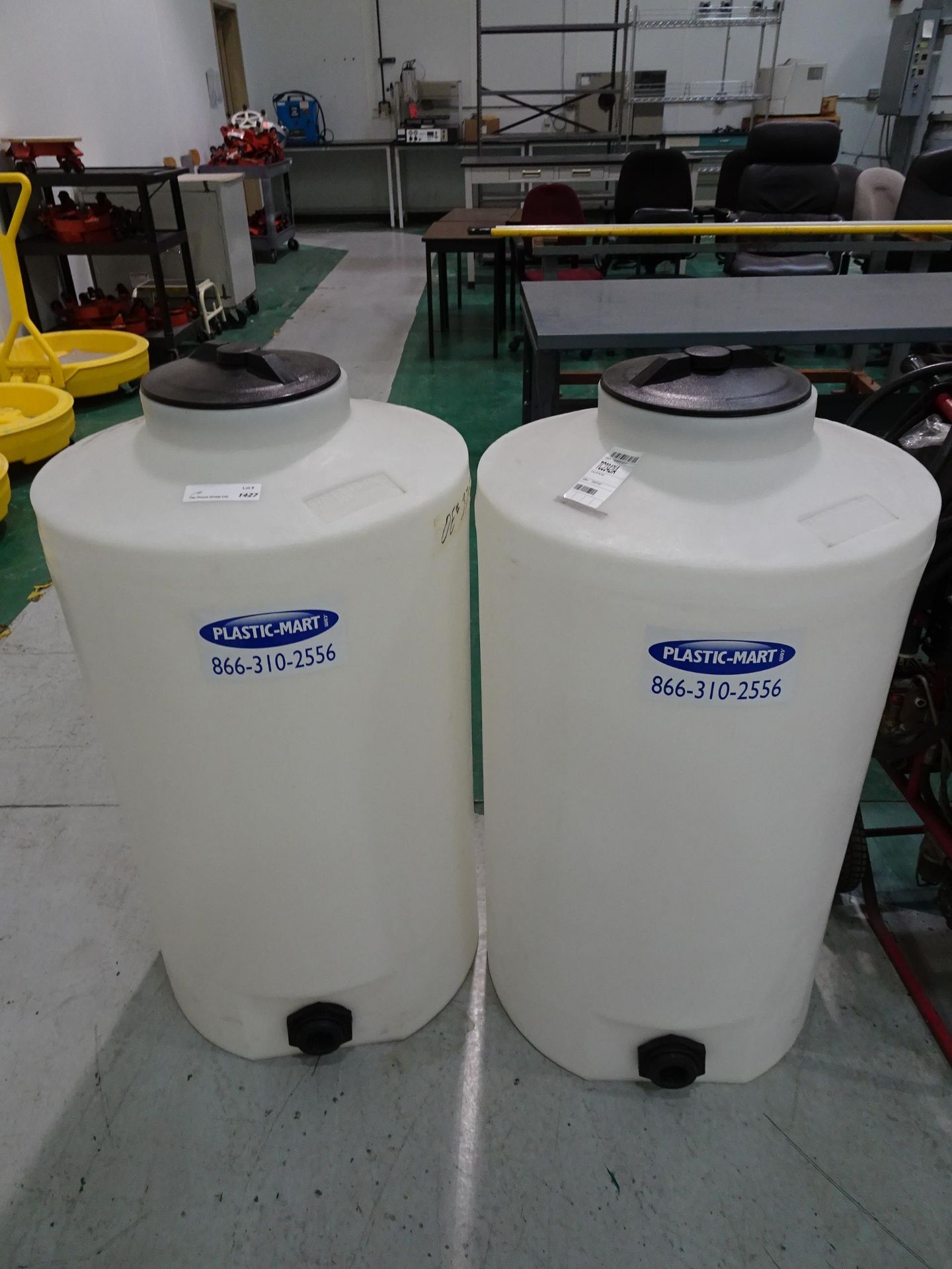 (2) Chem-tainer Model TC2342 Approximately 65 Gallon Capacity Vertical Industrial Tanks