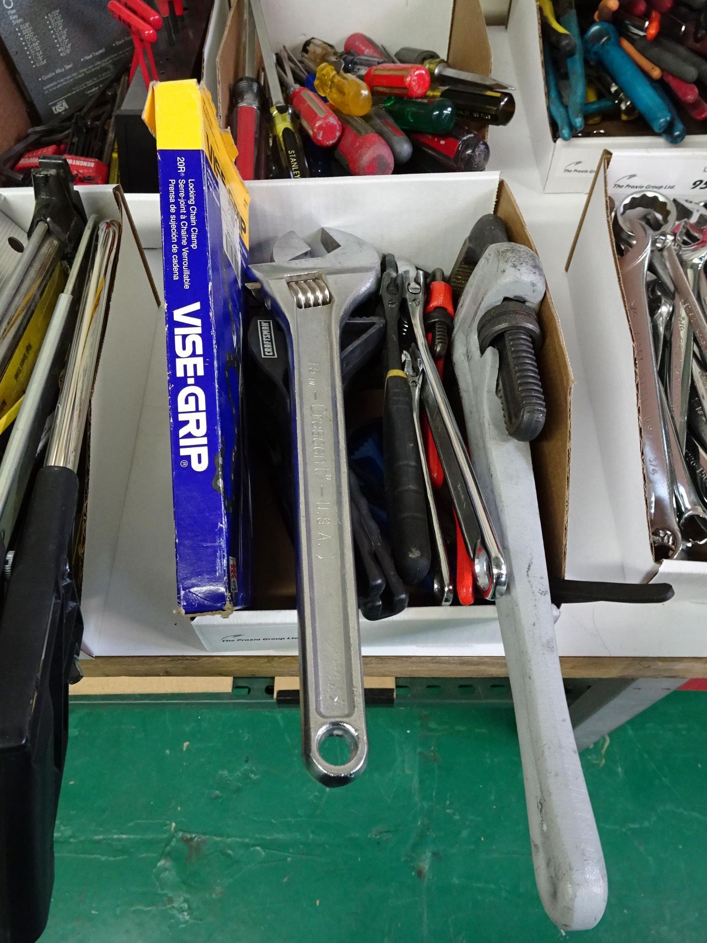 (1) Lot Box Of Various Adjustable Pipe And Strap Wrenches, (1) Chain Clamp Wrench - Image 2 of 2