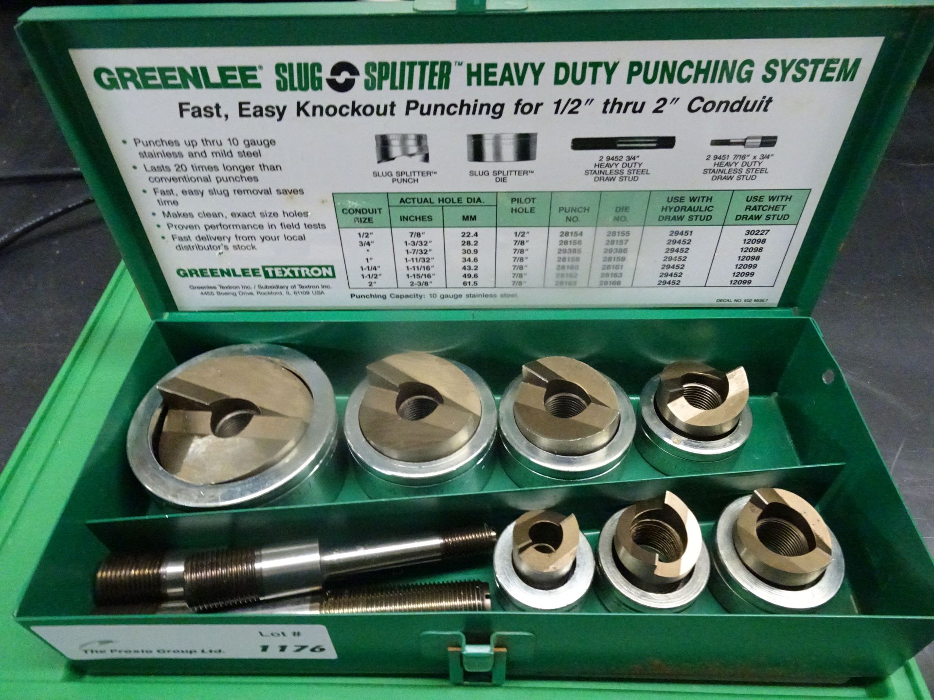 Greenlee Model 7804Sb Hydraulic Punch Driver With Punches, (1) Greenlee Slug Splitter 1/2" - 2" - Image 3 of 3