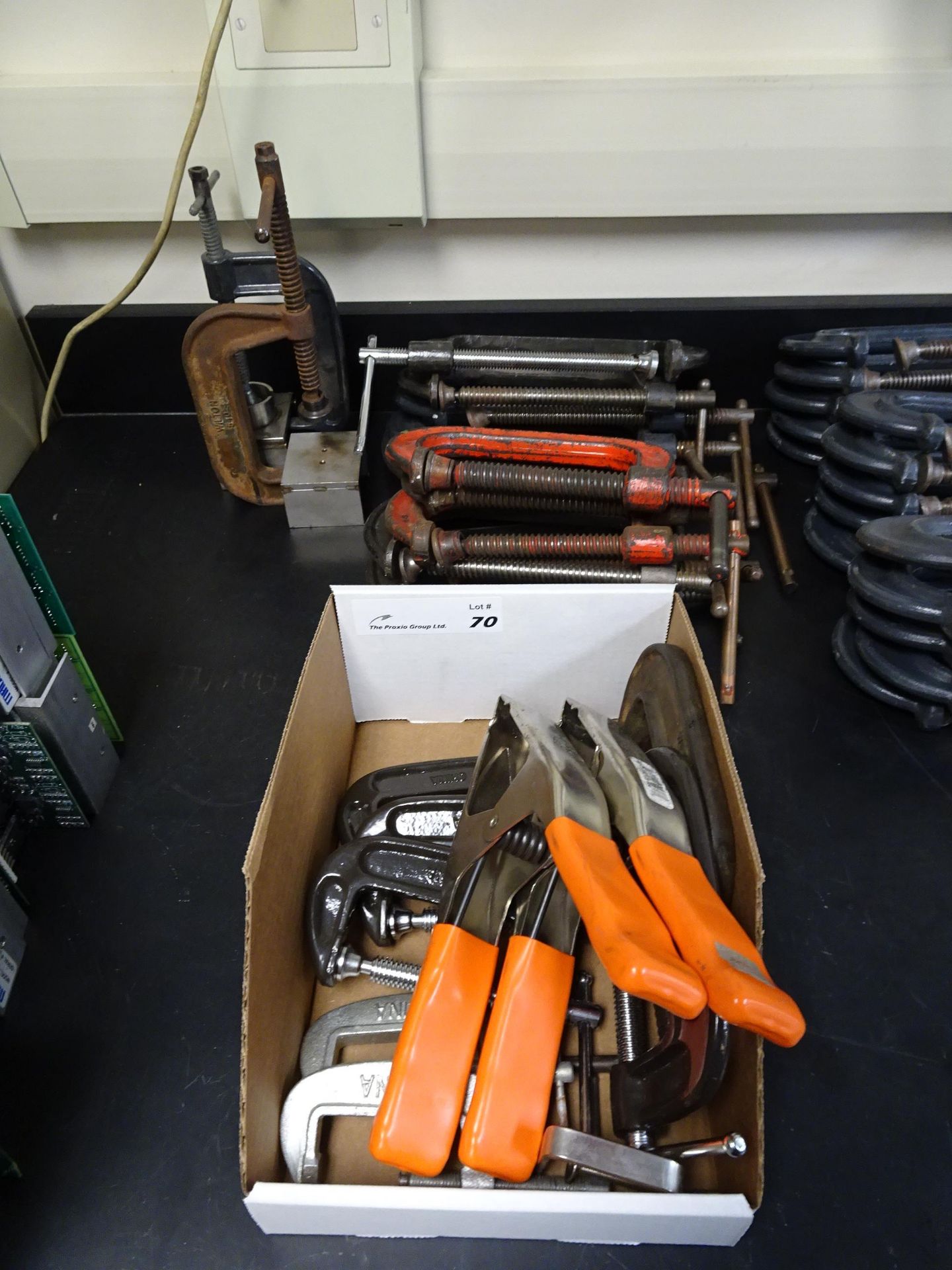 Misc Clamp Lot with Various Sized C-Clamps and Hand Clamps