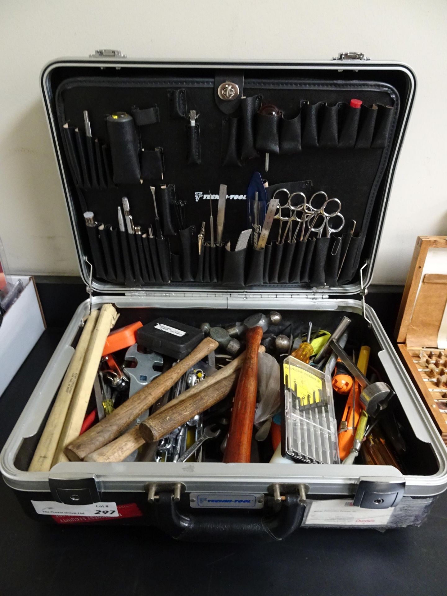 Techni-Tool Tool Box With Various Tool Including Misc Screwdrivers, Tape Measures, Picks