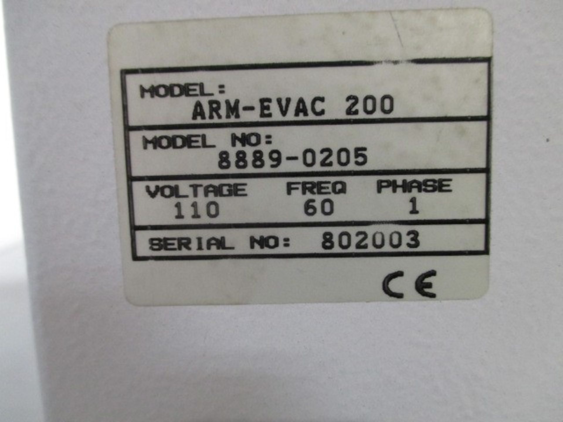 Pace fume extractor, model ARM-EVAC 200, with blower, 110 volts, serial# 802003. - Image 4 of 4
