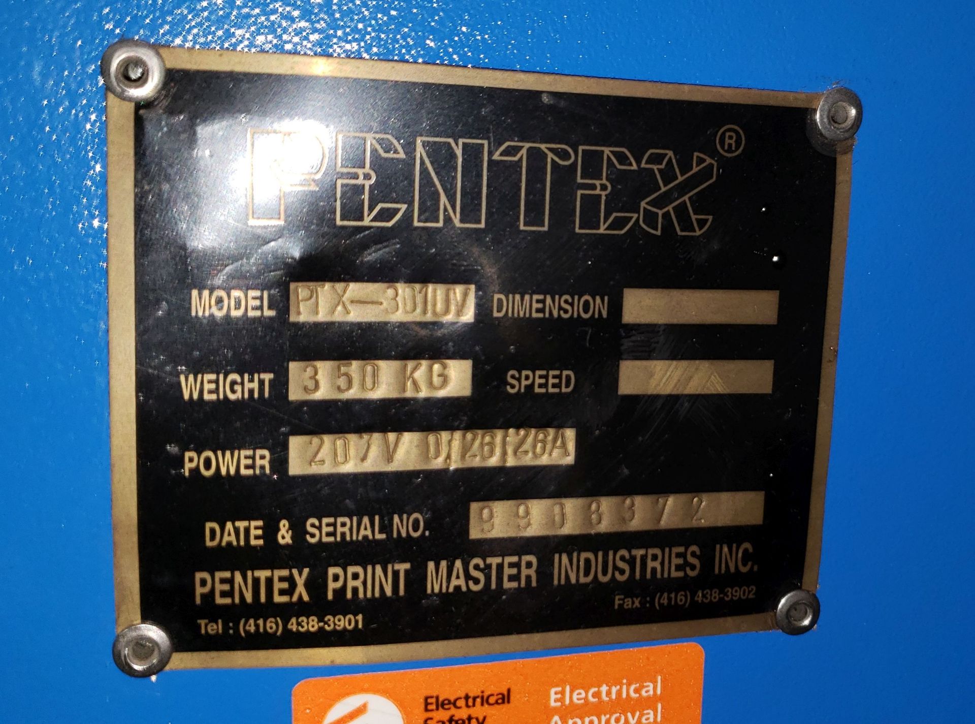 Pentex Printmaster Industries PTX-301UV ULTRAVIOLET CONVEYOR SYSTEM - Image 6 of 12
