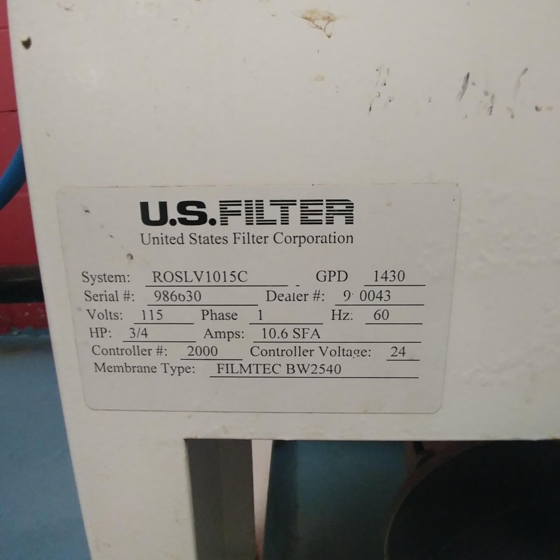 US Filter Reverse Osmosis water system with control panel 115V **See Auctioneers Note** - Image 3 of 12