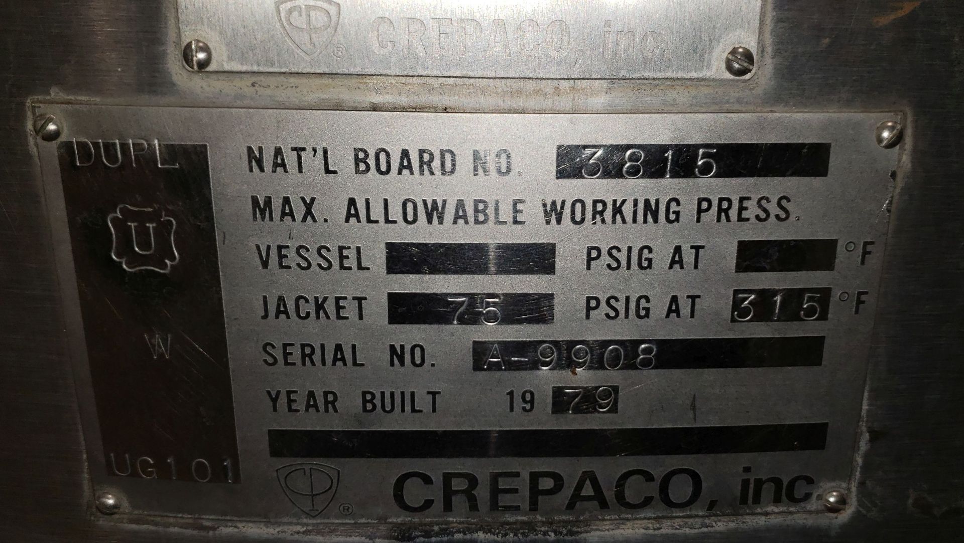 550 Gallon CREPACO Stainless Steel Processing Tank Nat'l Board #3815 - Image 2 of 18