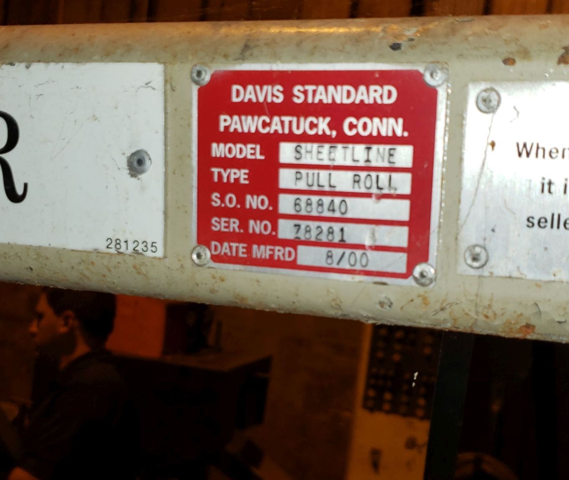 36" Davis-Standard pull roll stand, 8" diameter x 36" wide rubber pull rolls, pneumatically adjusted - Image 4 of 5