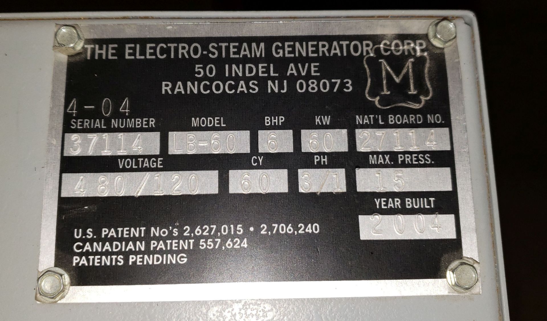 UNUSED STAINLESS STEEL ELECTRO-STEAM GENERATOR CORP ELECTRIC BOILER Model LB-60 Serial #37114 6HP - Image 13 of 14