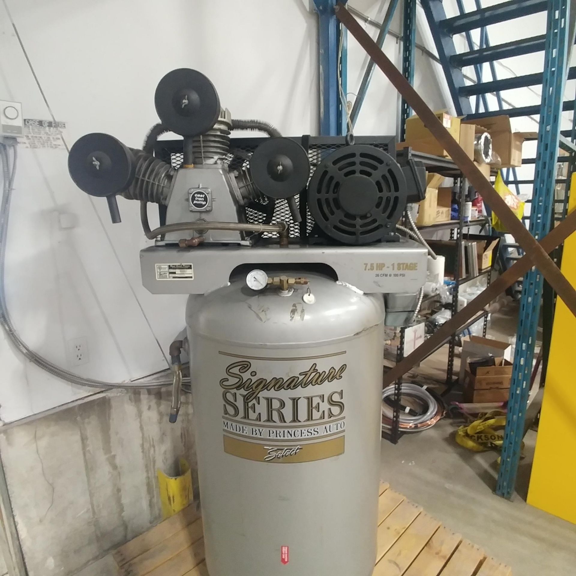 Signature Air Compressor,  7.5HP with starter panel. Mfg by Princess Auto