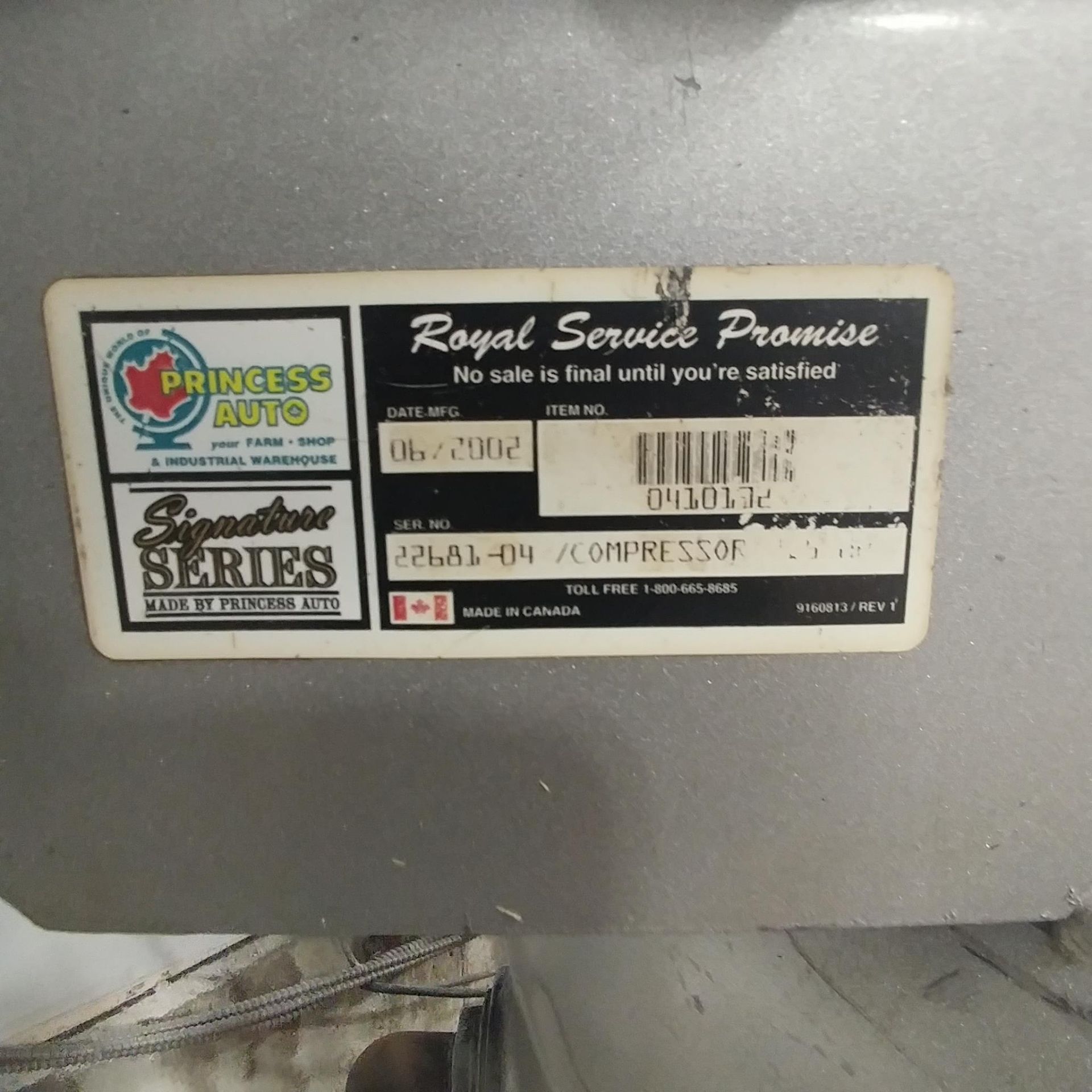 Signature Air Compressor,  7.5HP with starter panel. Mfg by Princess Auto - Image 8 of 14