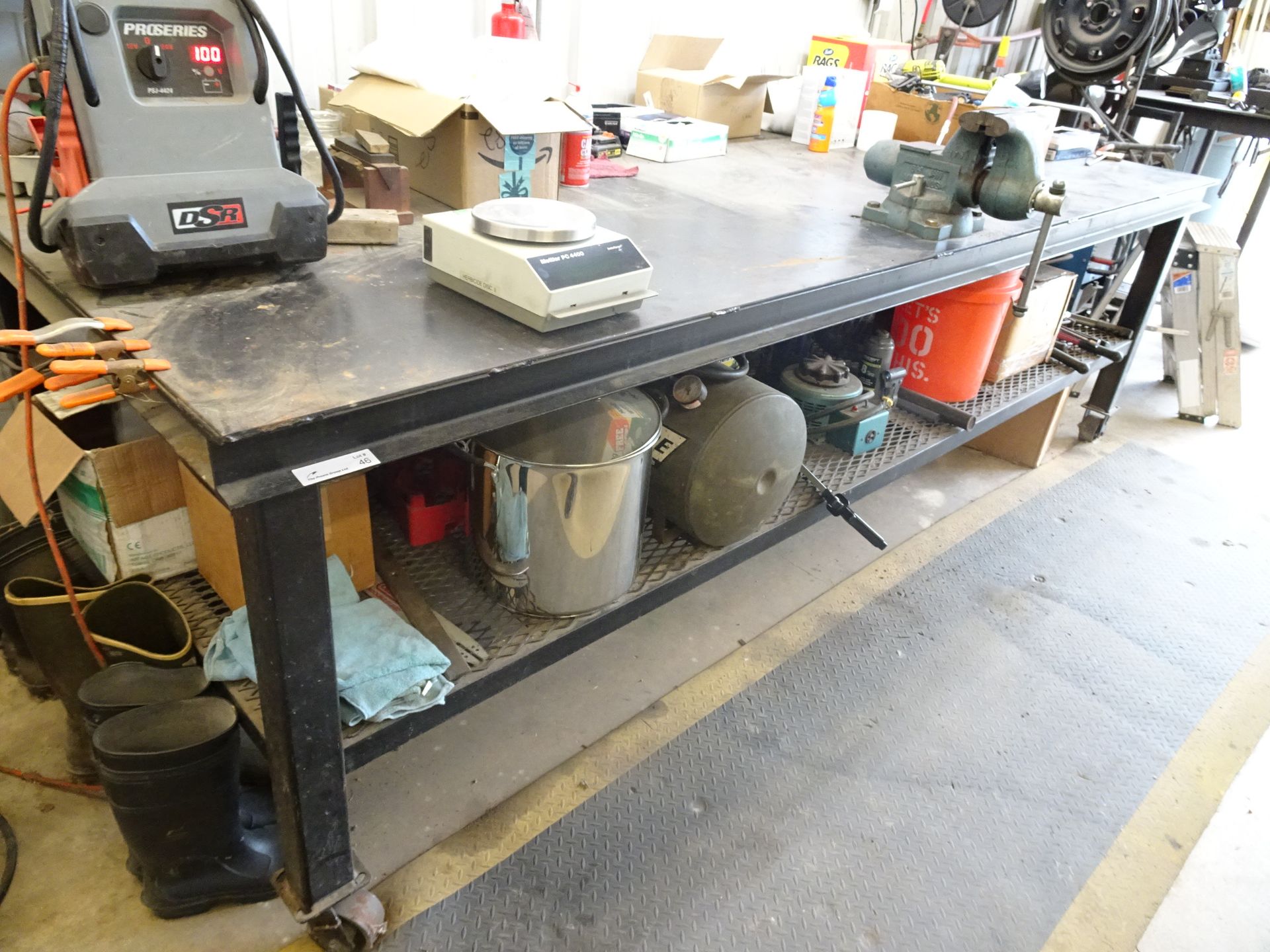 10' x 4' Heavy Duty Castered Welding Bench with .25" Steel Top and Expanded Metal Lower Shelf - Image 2 of 3