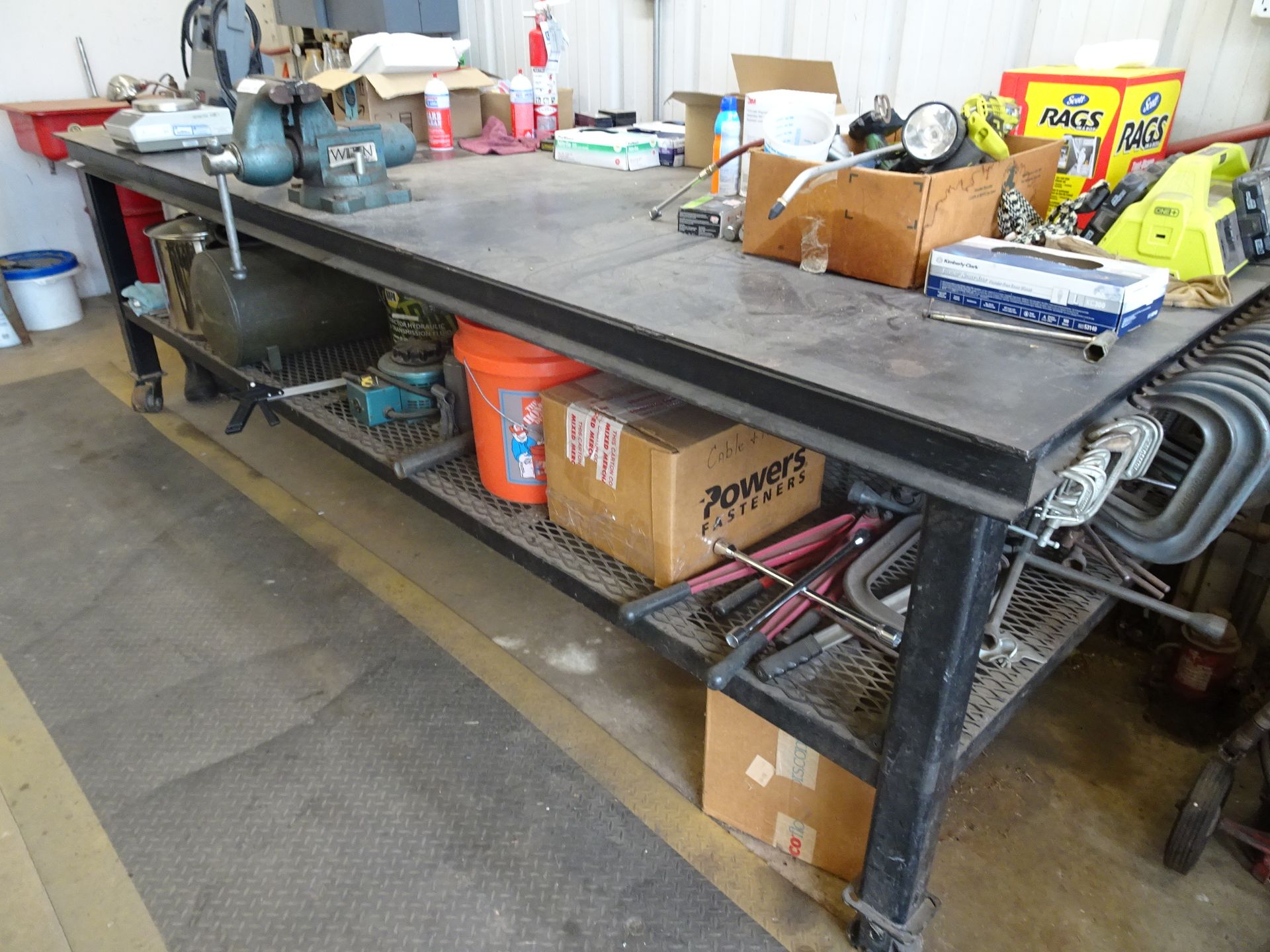 10' x 4' Heavy Duty Castered Welding Bench with .25" Steel Top and Expanded Metal Lower Shelf