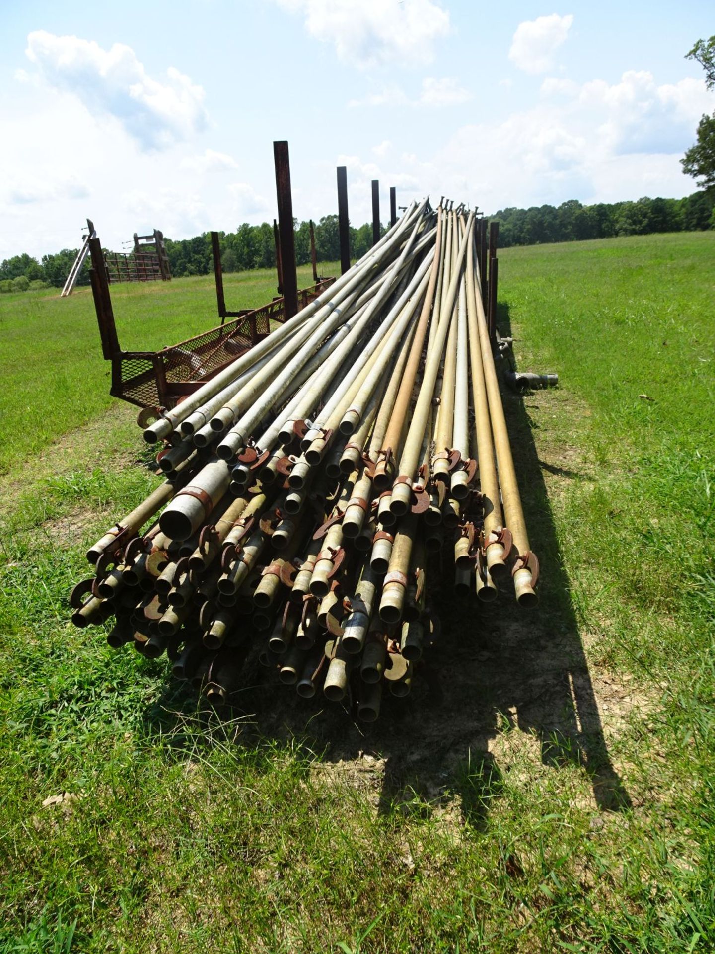 Large Qty of Rainway Quick Connect 2" Diameter Irrigation Pipes Varying Lengths, (1) Trailer Frame