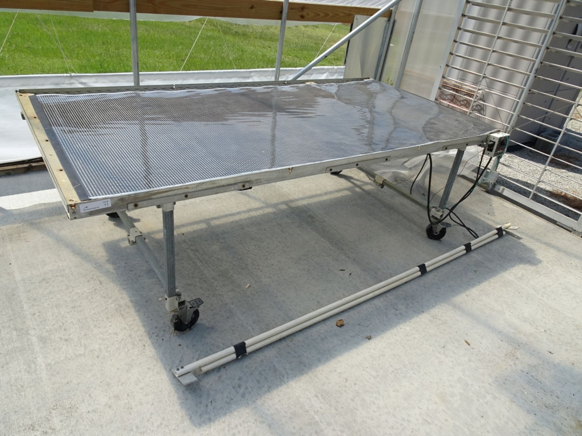 (3) Ro-Flo products 48 inch by 96 in rolling Greenhouse carts with expanded metal bases, 1 Ken-bar