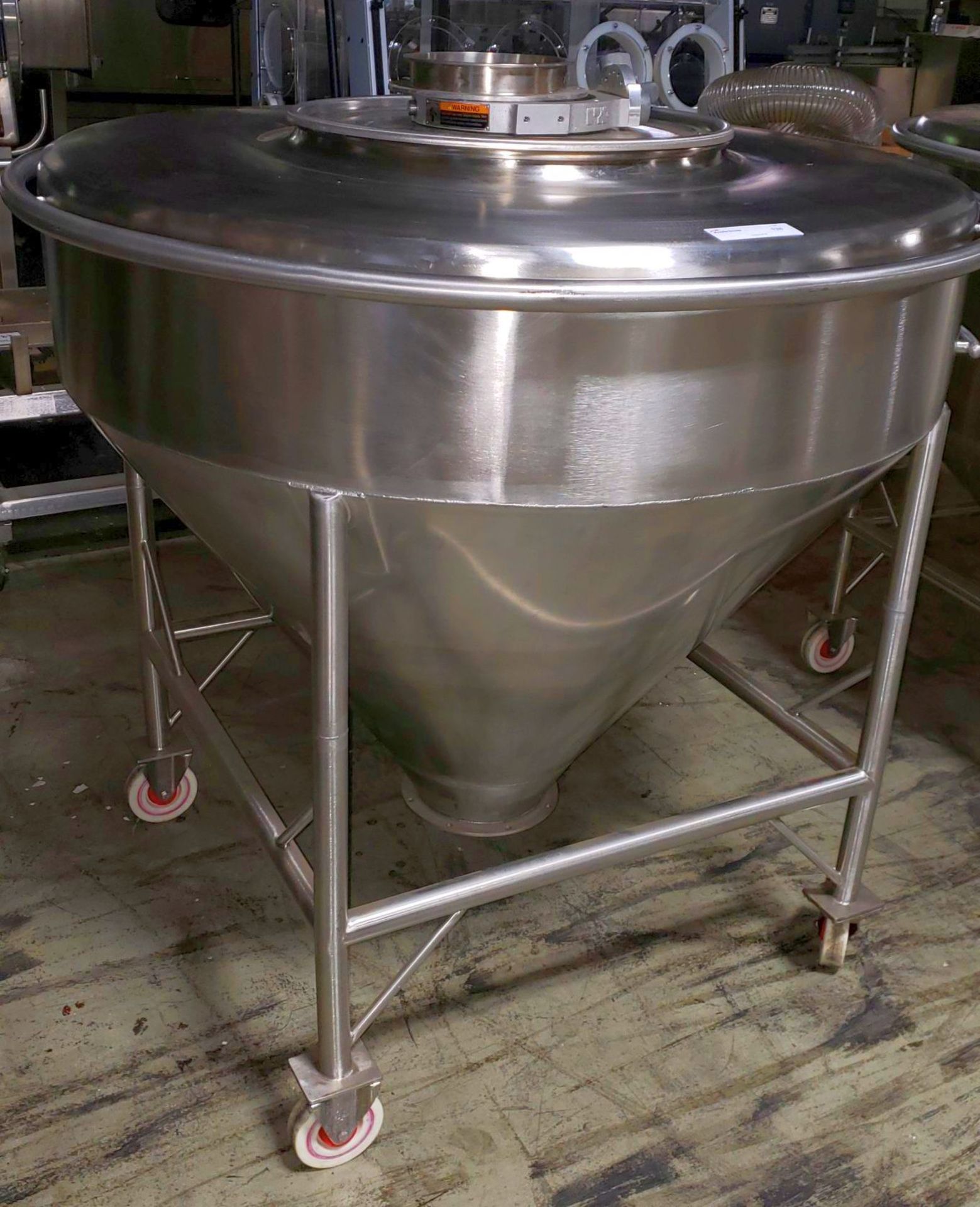 Stainless Steel hopper, 48" diameter x 11" straight side, cone bottom, on wheels - Image 2 of 4