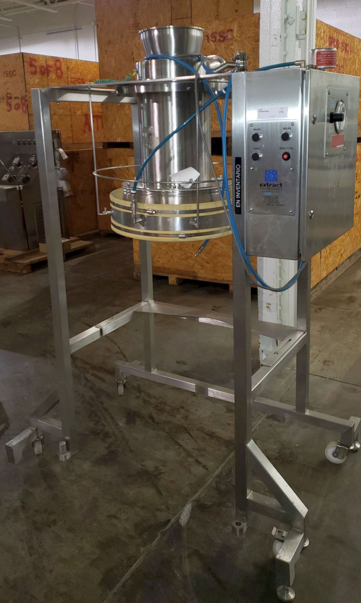 One (1) Extract Technology moble powder filling station, stainless steel construction, 8" diameter