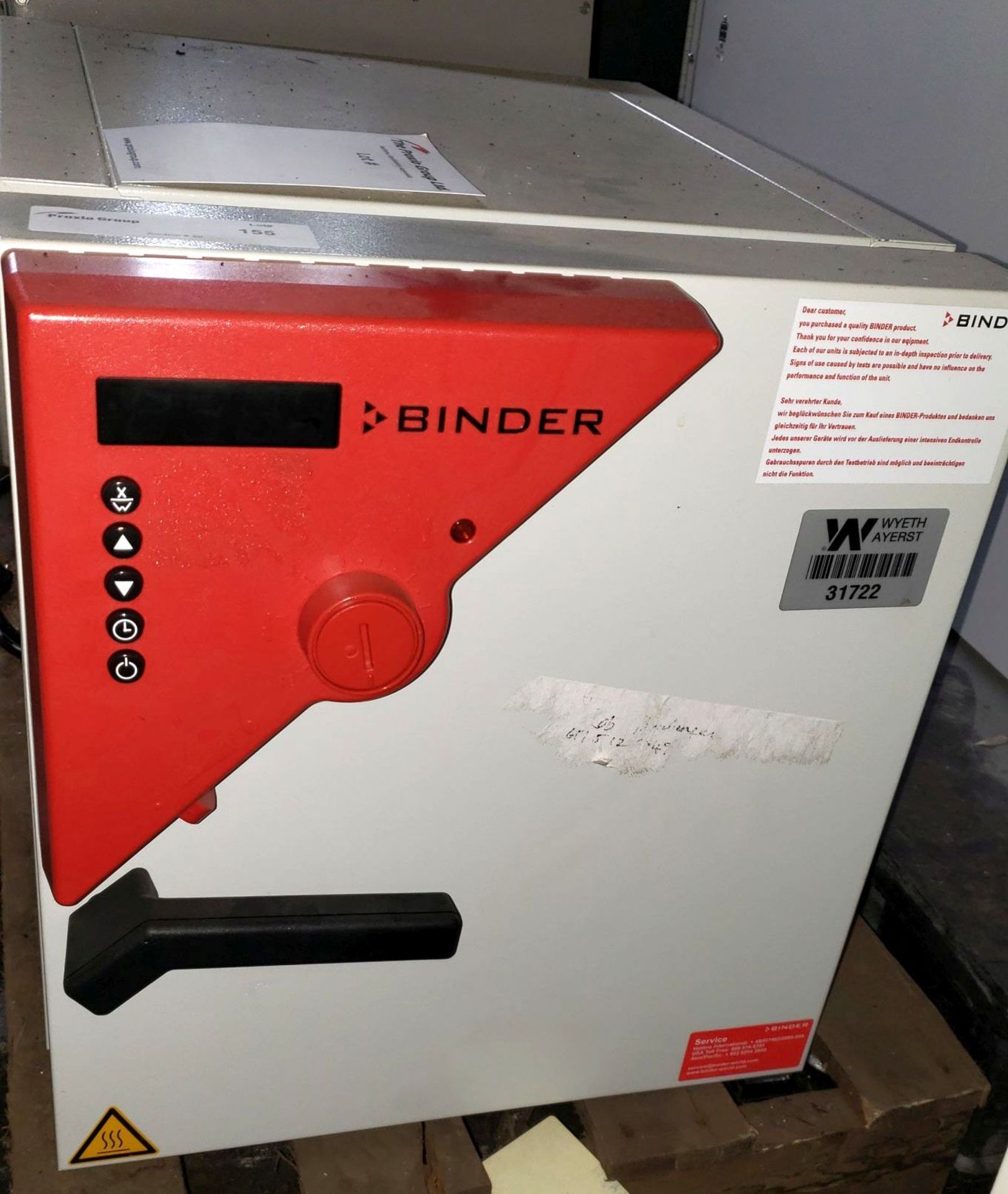 Binder incubator, model BD 23-UL, 0.7 cu ft capacity, 0.2 kW, 115 volt heater, rated to 212 F,