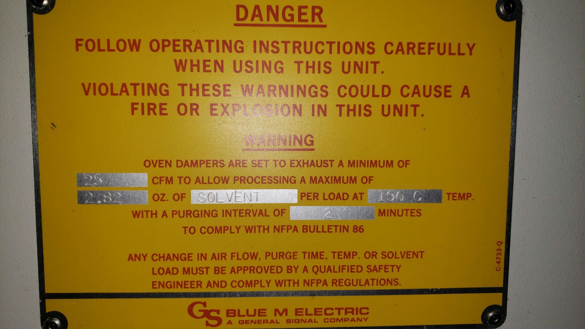 TPS Blue M (SPX) electric oven, 25 CFM to allow processing a max 2.82 oz of solvent per load at 375 - Image 8 of 10