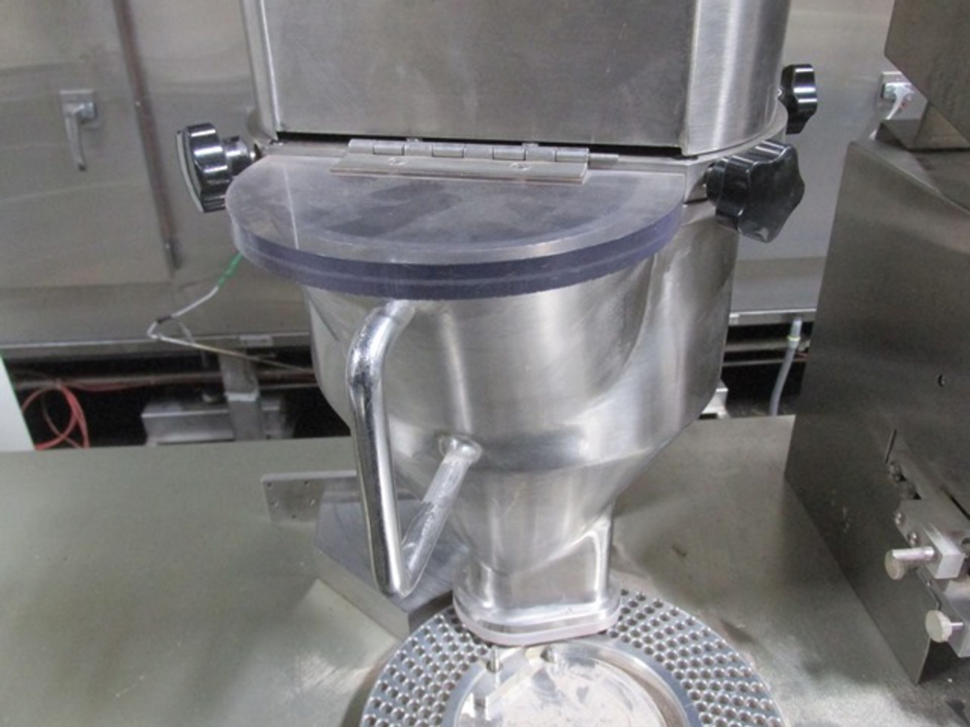 Capsugel CAP8 capsule filler including capsule feed hopper and product hopper. Unit comes with one - Image 12 of 20