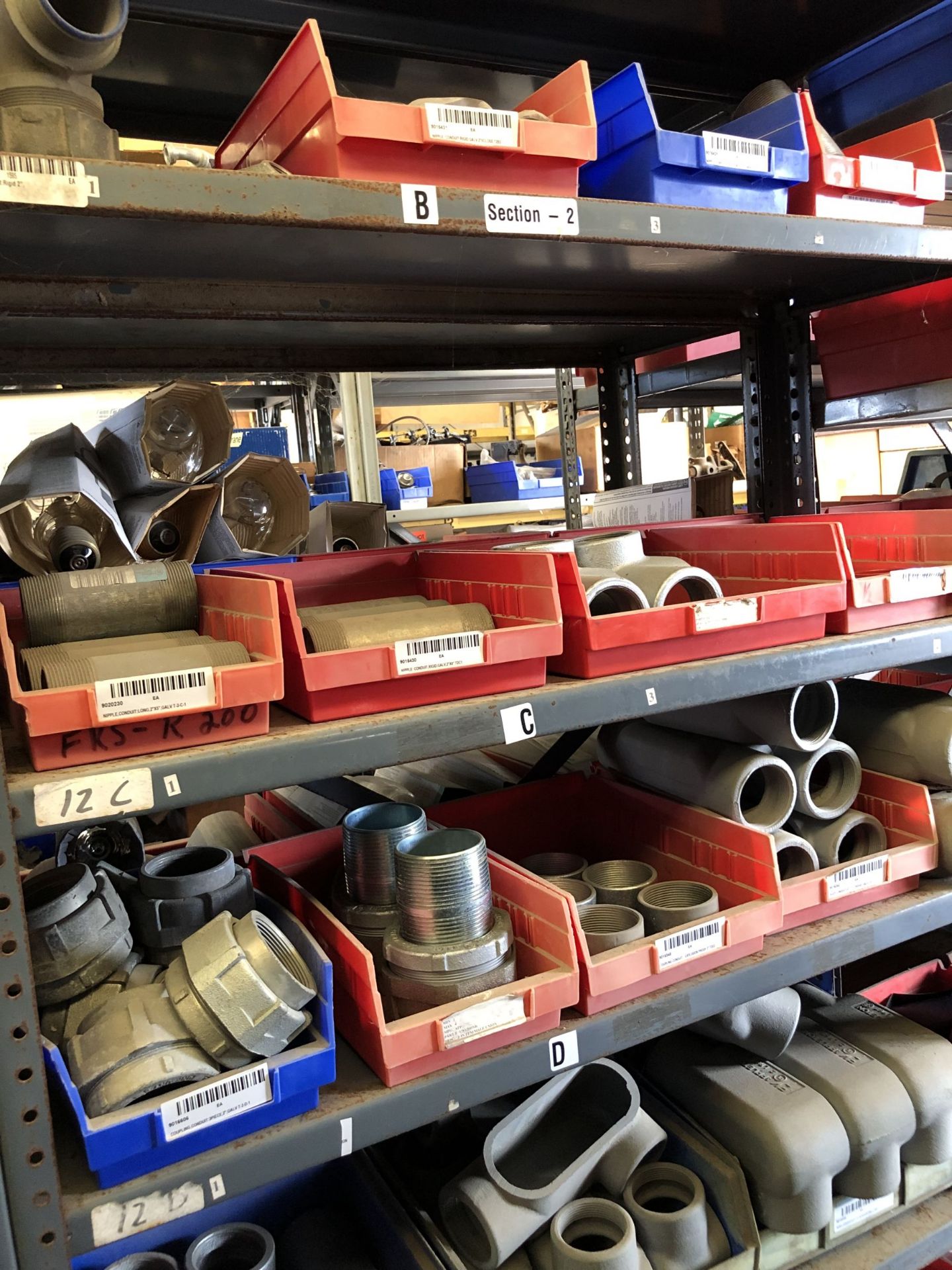 Maintenance Spares Lot: (10) Sections Of Light Duty Industrial Shelving and Contents