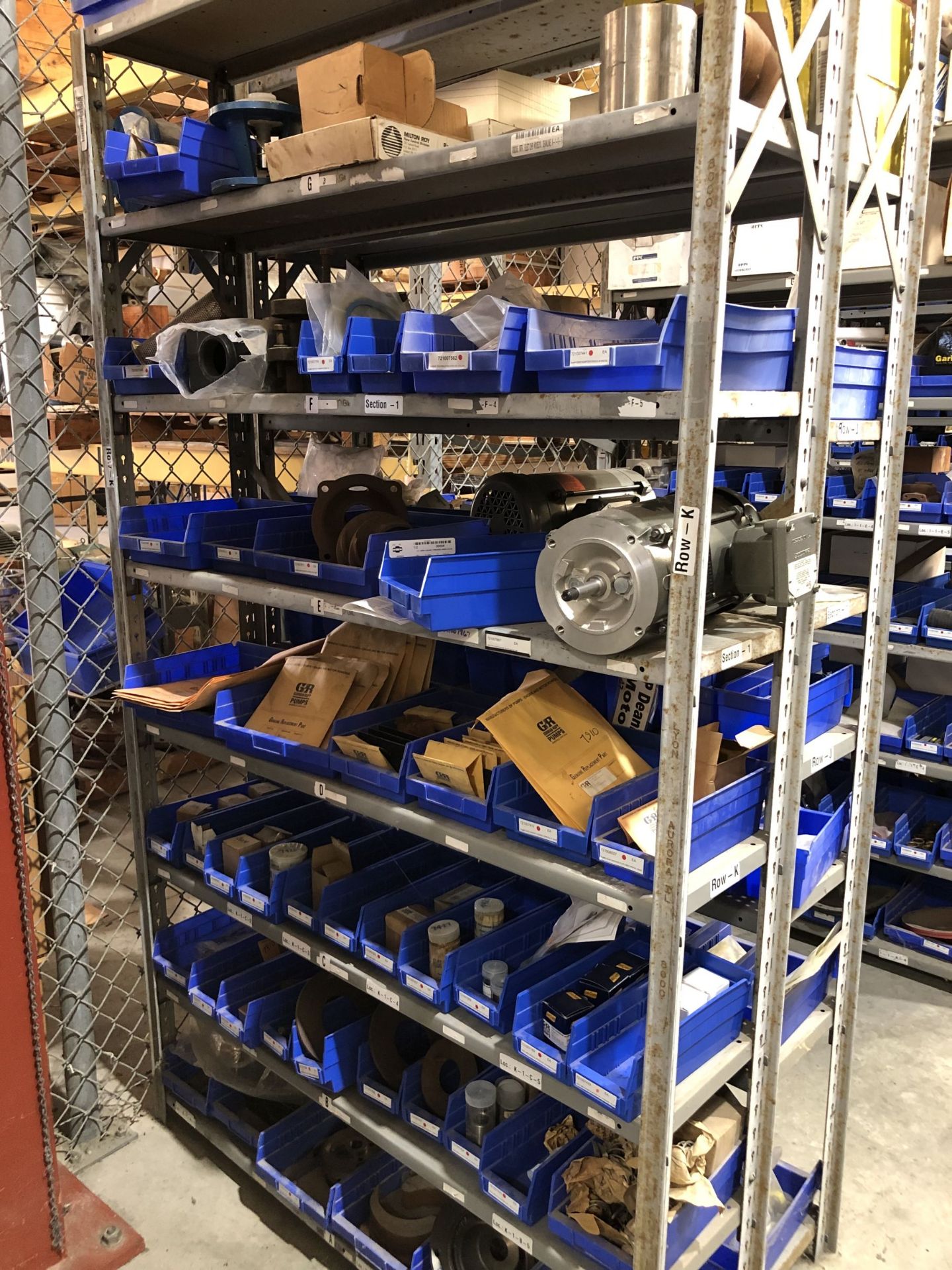 Maintenance Spares Lot: (2) Sections Of Light Duty Industrial Shelving and Contents