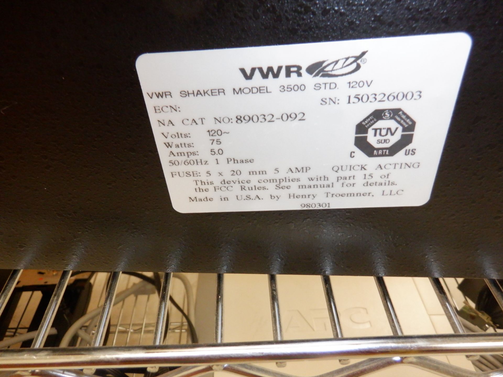 VWR Shaker Model 3500, 120VAC, Serial #150326003 - Image 3 of 3