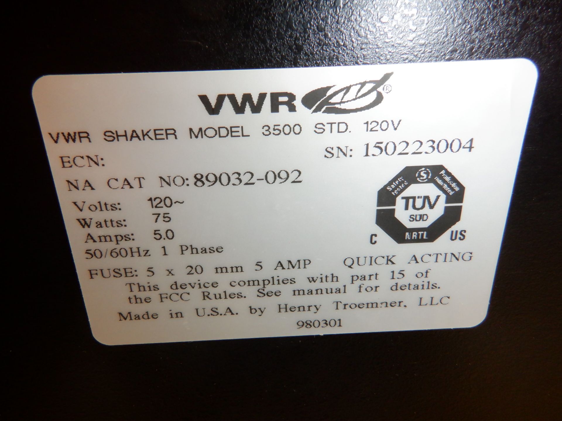 VWR Orbital Shaker Model 3500, 120VAC, - Image 3 of 3