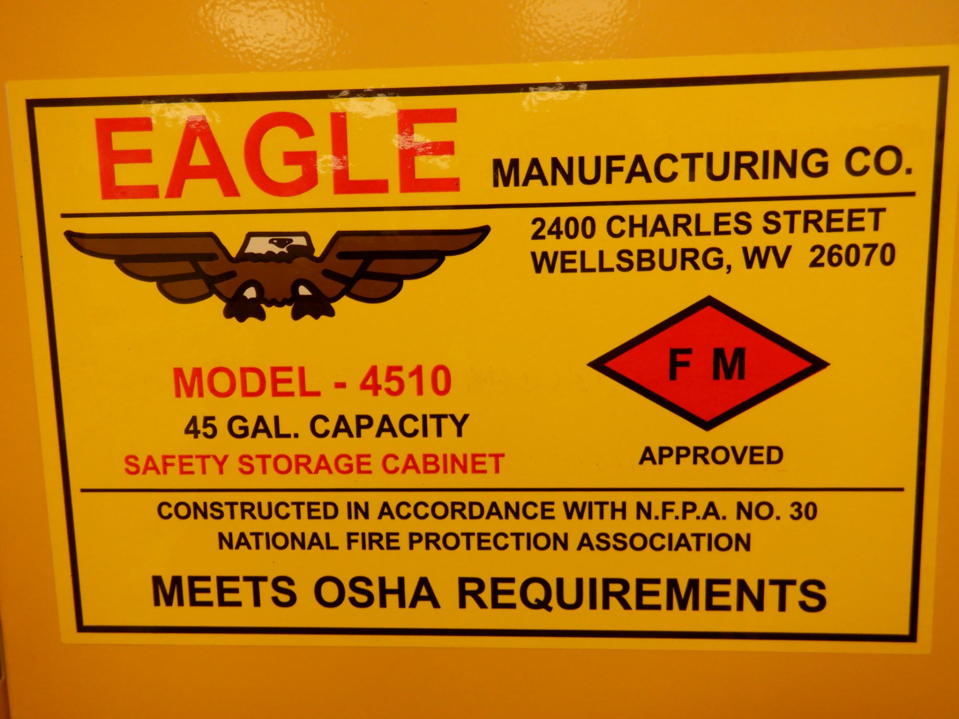 Eagle Manufacturing 45 Gallon Flammable Liquids Safety Storage Cabinet, model 4510, Meets OSHA - Image 3 of 3