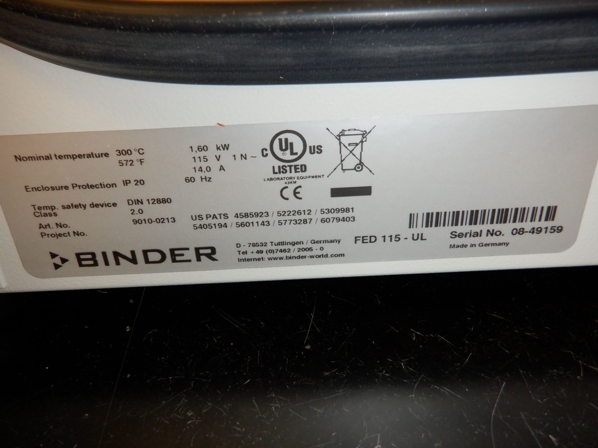 Binder Oven, Bench Top Model FED 115-UL, nominal Temp 300 deg C, (572 deg F) 115V/14A.60Hz, - Image 3 of 3
