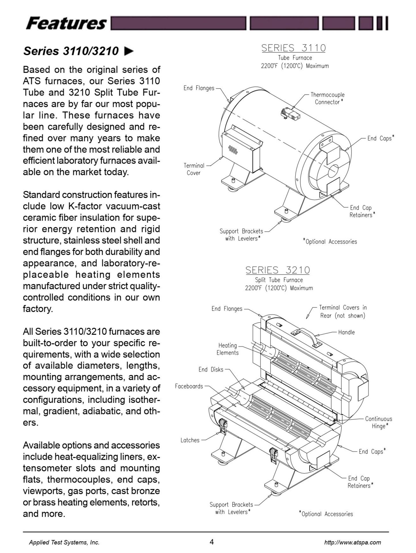 Used Applied Test Systems 3210 SPLIT TUBE FURNACE 2010 WATTS MAX TEMP 1200ºC, 110V serial# 07-2905- - Image 8 of 9