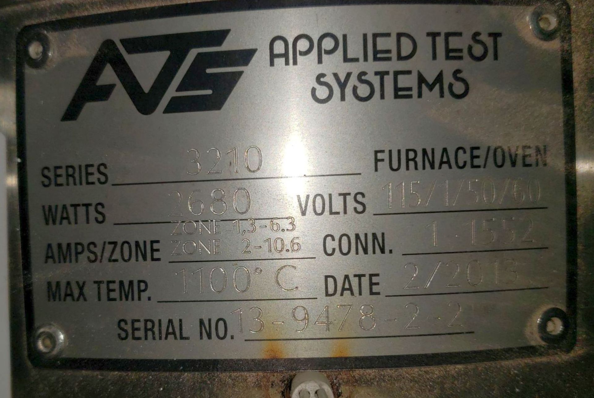 Used Applied Test Systems 3210 SPLIT TUBE FURNACE 2680 WATTS MAX TEMP 1100ºC, 110V serial# 13-9478- - Image 5 of 7