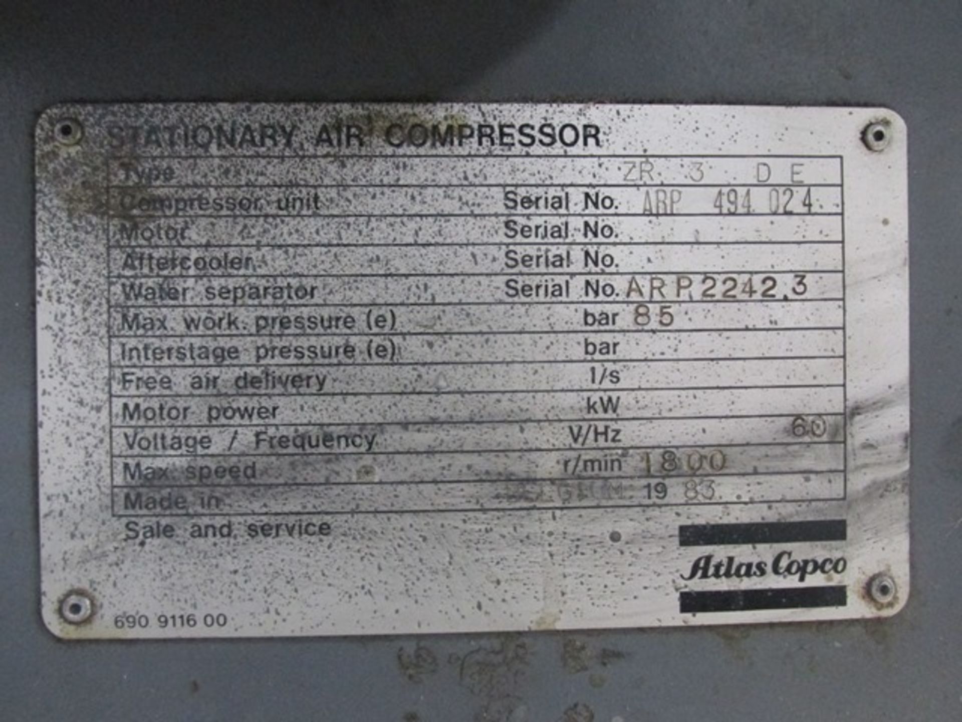 125HP Atlas oil-free air compressor, type ZR 3 DE, rotary screw - Image 16 of 18