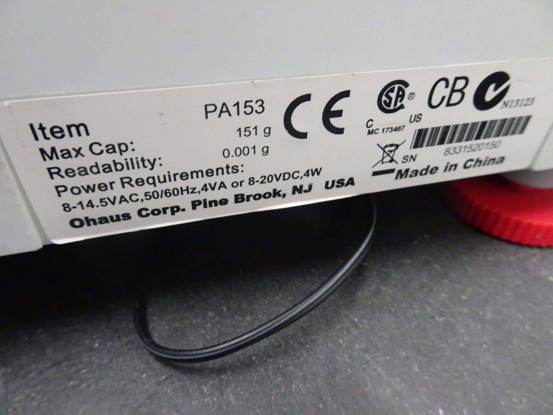 Ohaus Model Pioneer Series Model PA153 151g Capacity Balance, sn 8331520150, Asset Number - Image 2 of 3