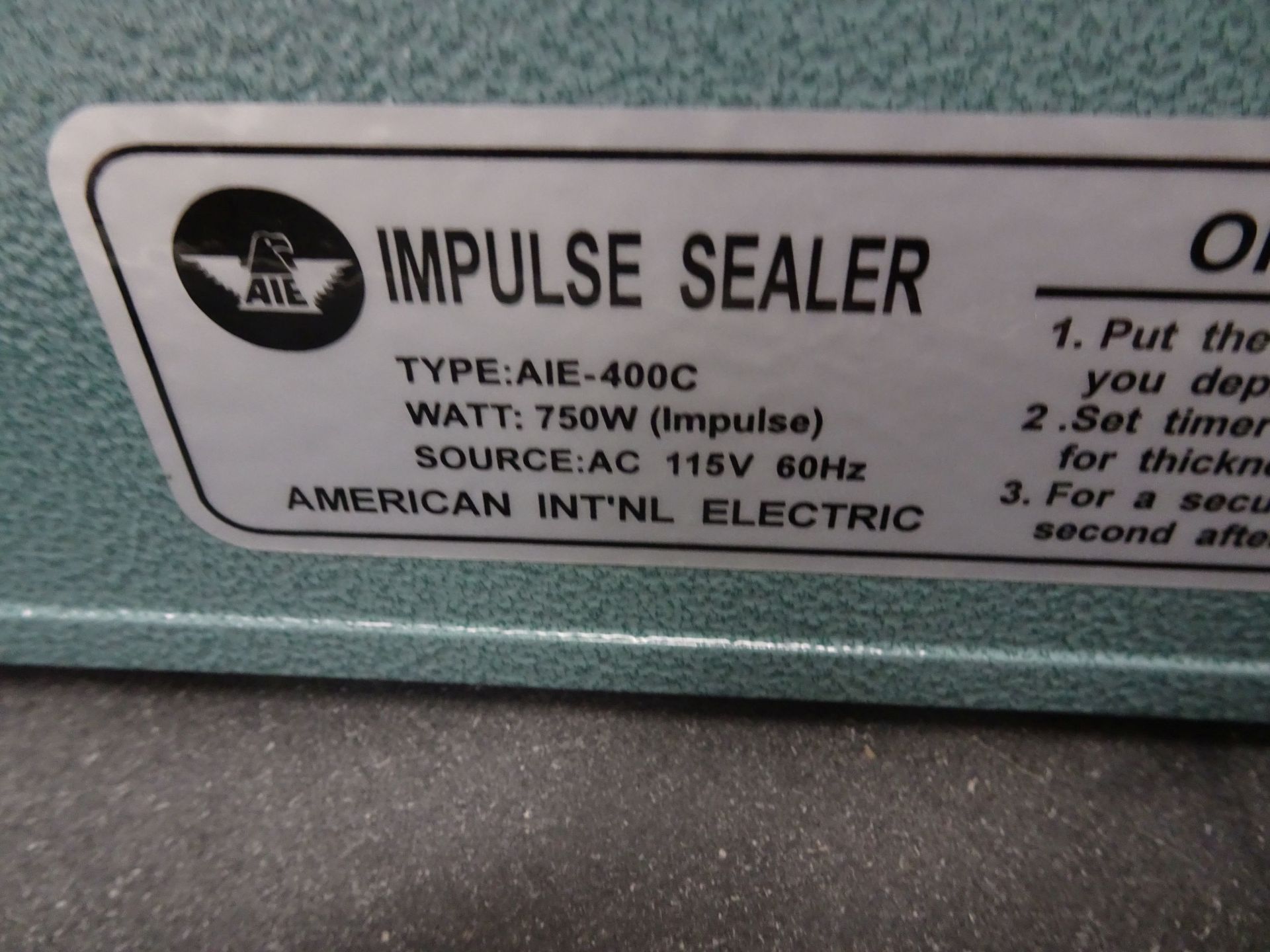 American Intl Electric Model AIE-400C 16" (400mm) 750Watt Impulse Sealer with Associated Bags and - Image 2 of 6