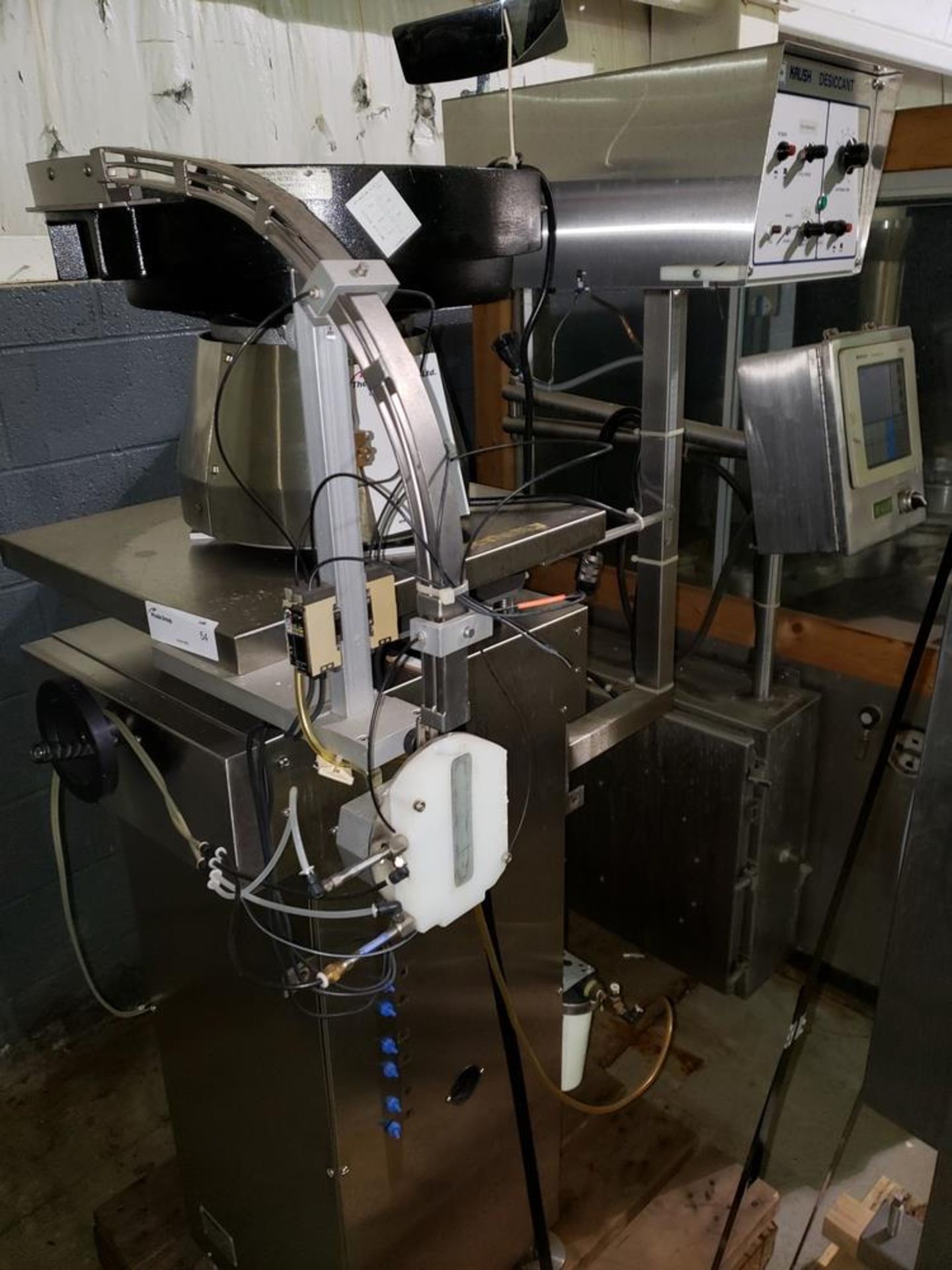 Kalish desiccant inserter, model 5329 with vibrating bowl feeder on stand, serial# 0015.