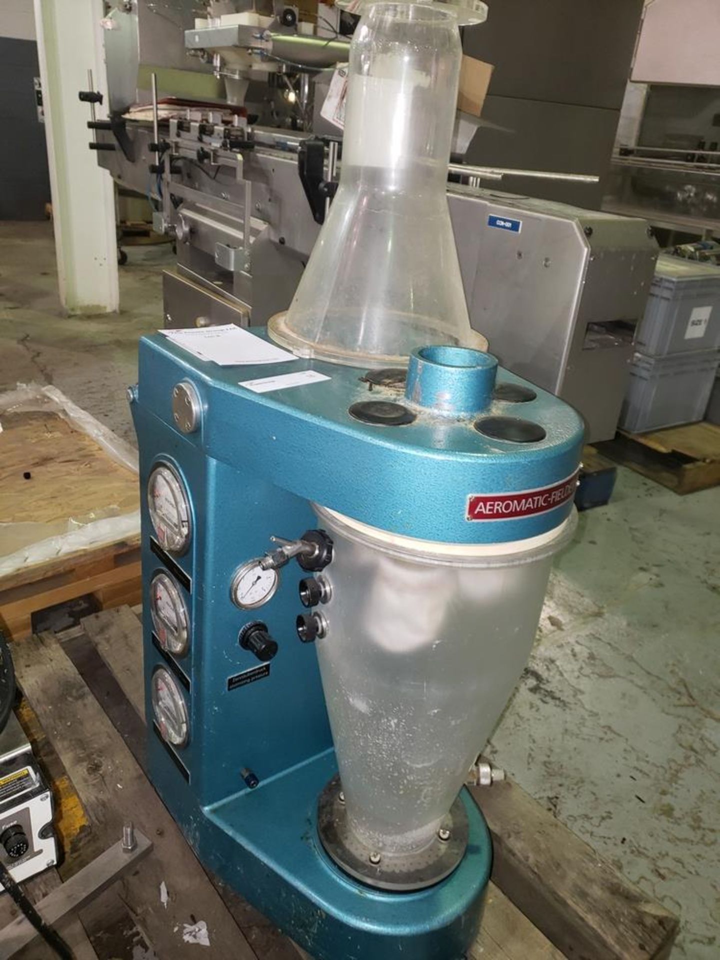 Aeromatic fluid bed dryer, model STREA1, with (2) plastic shells, top spray gun, 1 kw heater, 110 - Image 2 of 10