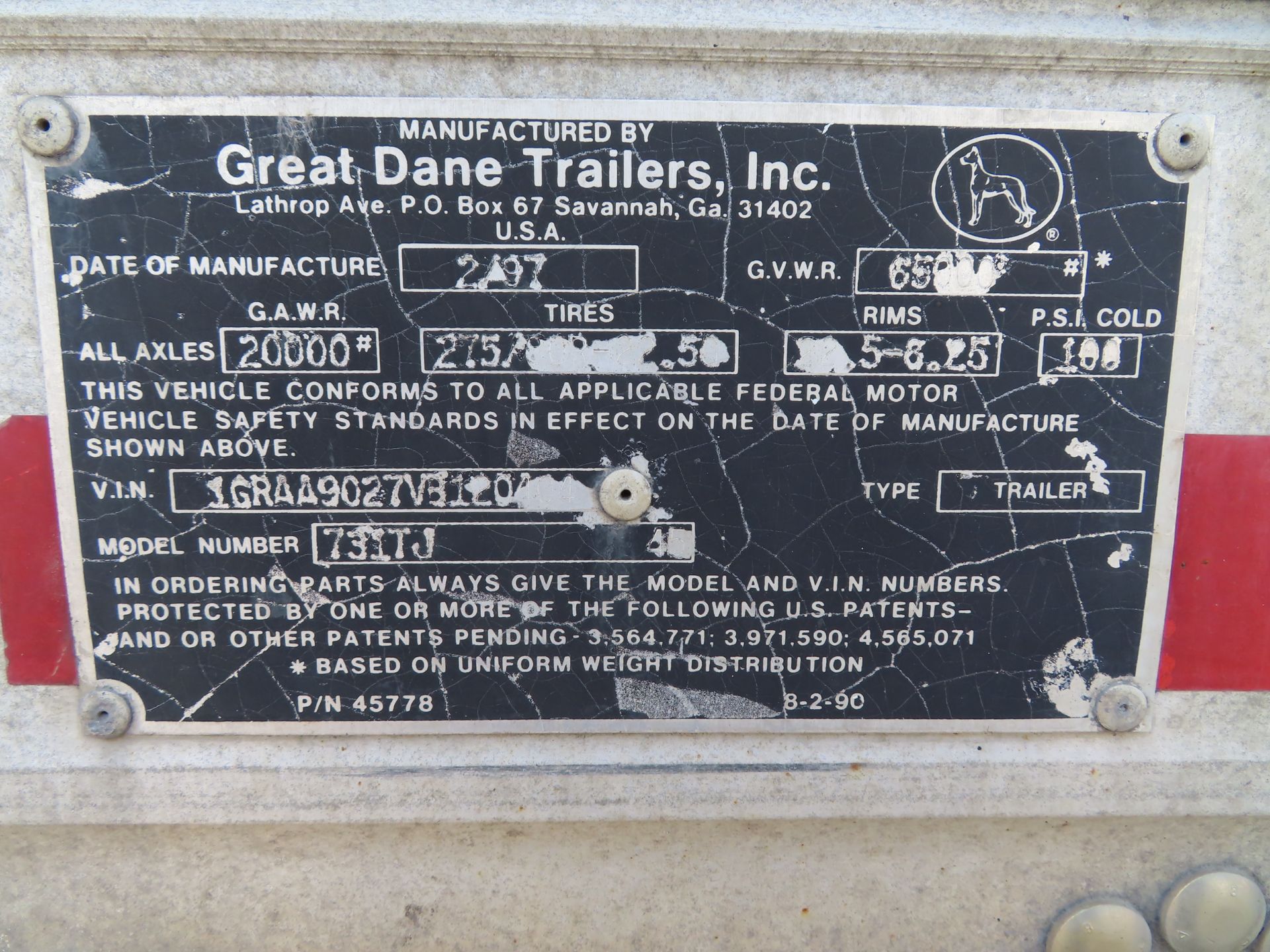 1997 Great Dane 48' Semi Dry Van Trailer, model 731TJ, 2 axle, VIN: 1GRAA9027V3120404, 65,000 - Image 4 of 4