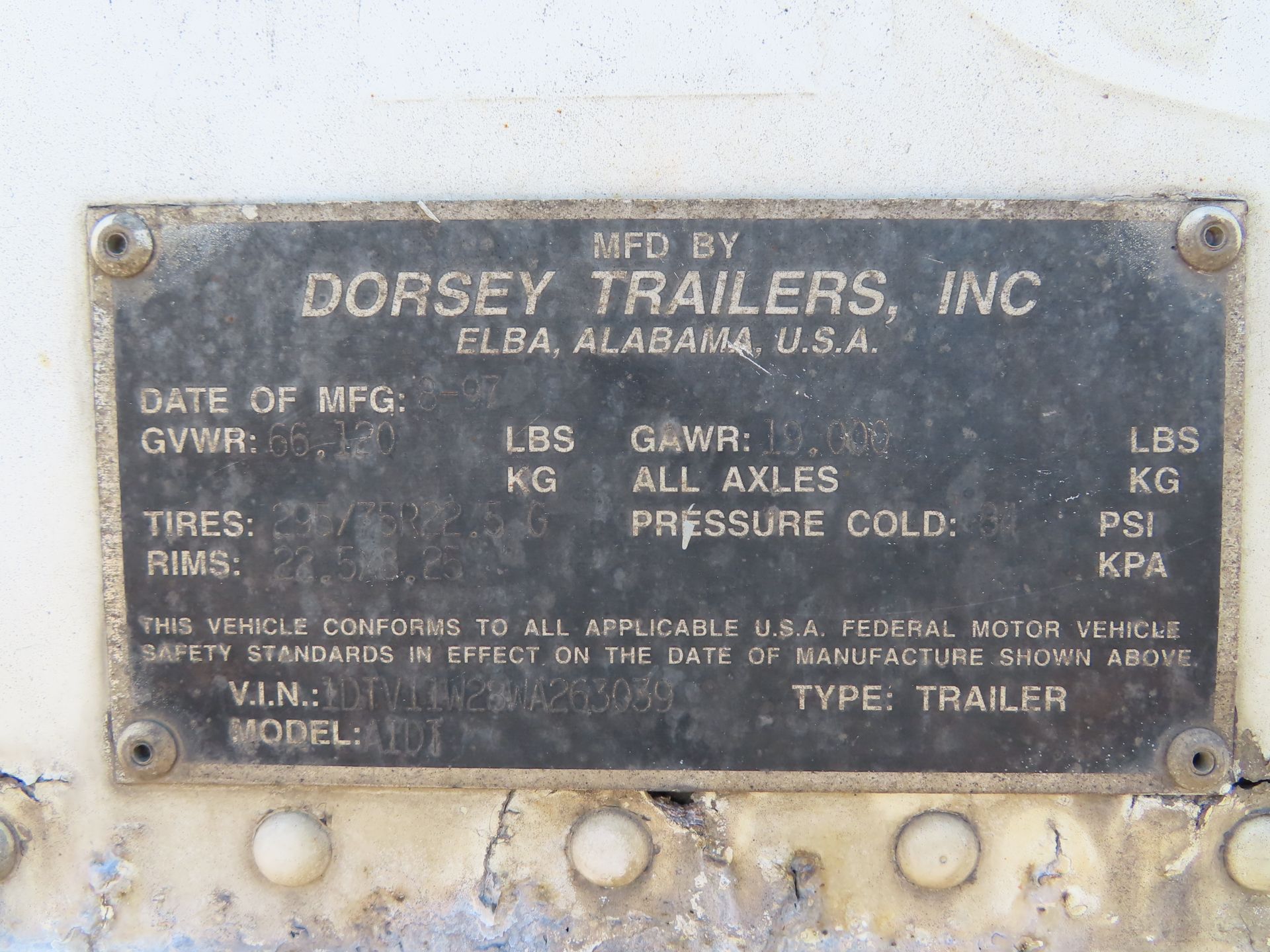 1998 Dorsey 45' Semi Dry Van Trailer, 2 axle, VIN: 1DTV11W28WA263039, Swing doors, Asset # 80398 - Image 3 of 3