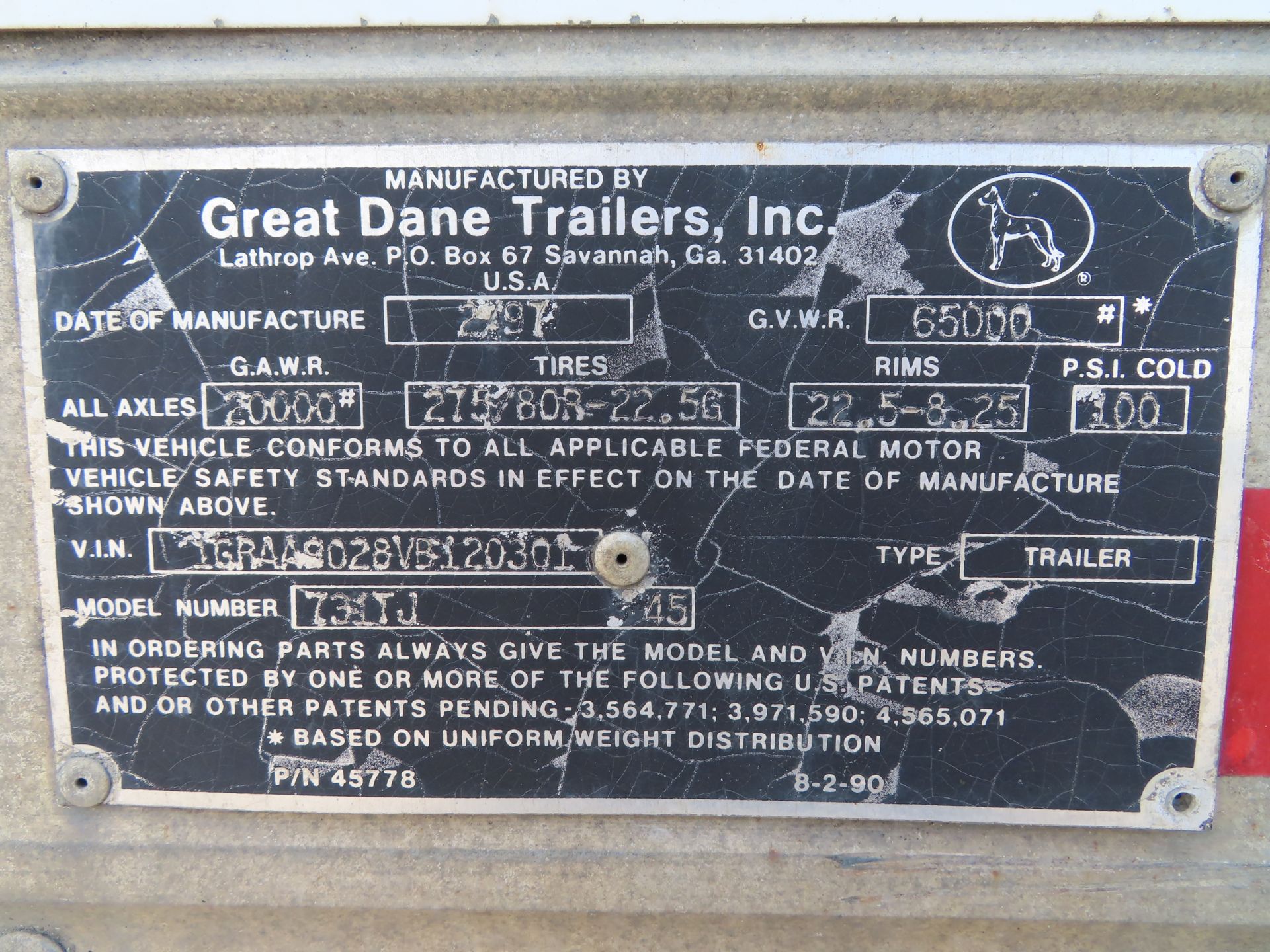 1997 Great Dane 45' Semi Dry Van Trailer, 2 axle, VIN: 1GRAA9028VB120301, GVWR 65,000 lbs., roll - Image 4 of 4