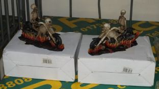 2x Skeletons on Motorcycles Ornaments