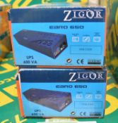 2x Zigor EBRO650 4 Power Outlet Uninterruptible Power Supply - 600VA.