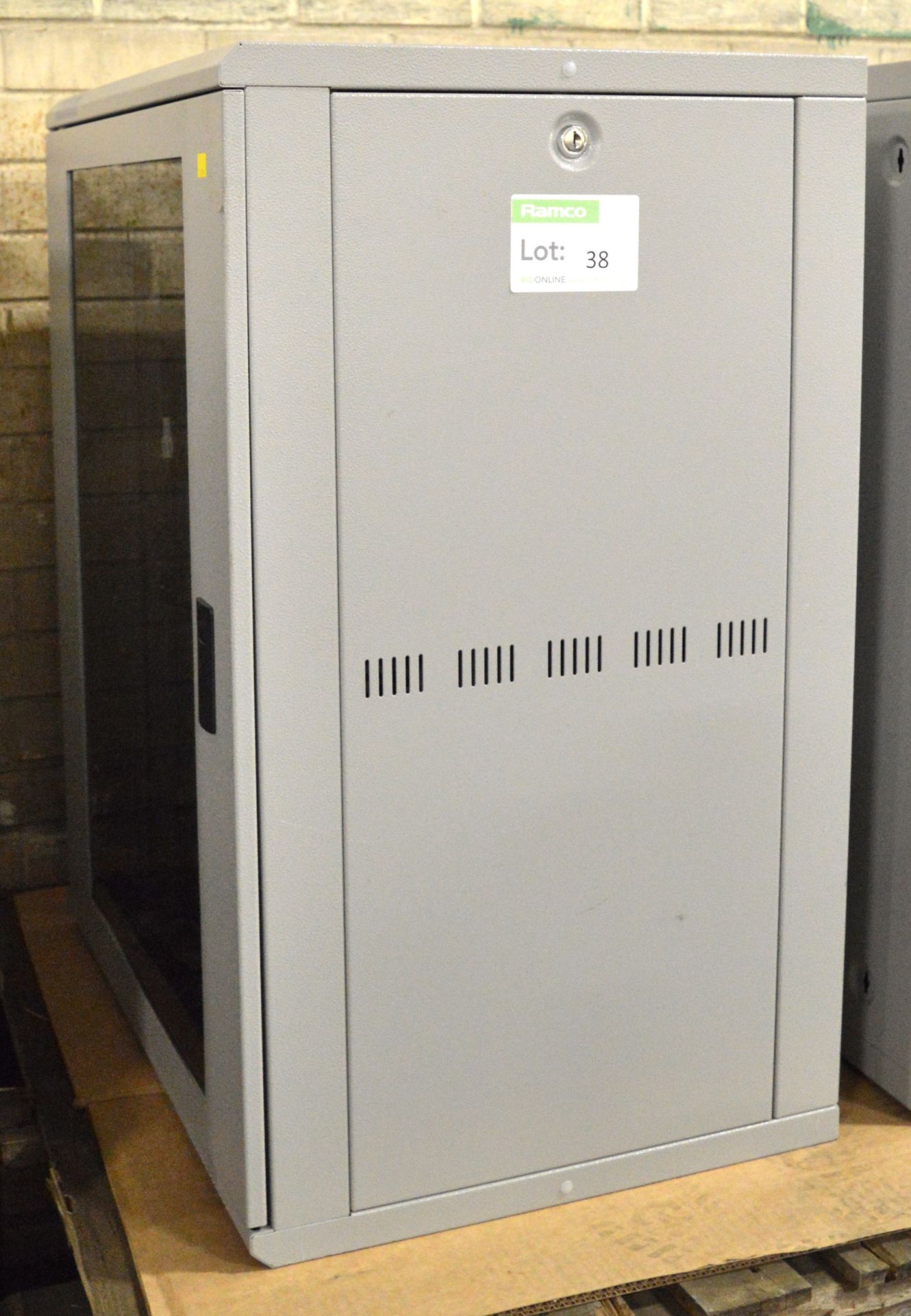 Cabinet with 19" Rack for Electrical Equipment - Some cabling included.