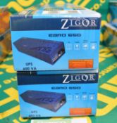 2x Zigor EBRO650 4 Power Outlet Uninterruptible Power Supply - 600VA.