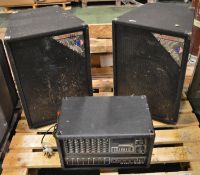 2x Eurosys 3 300W Speakers. Marlin 8400 8 Channel 400W Power Mixer.