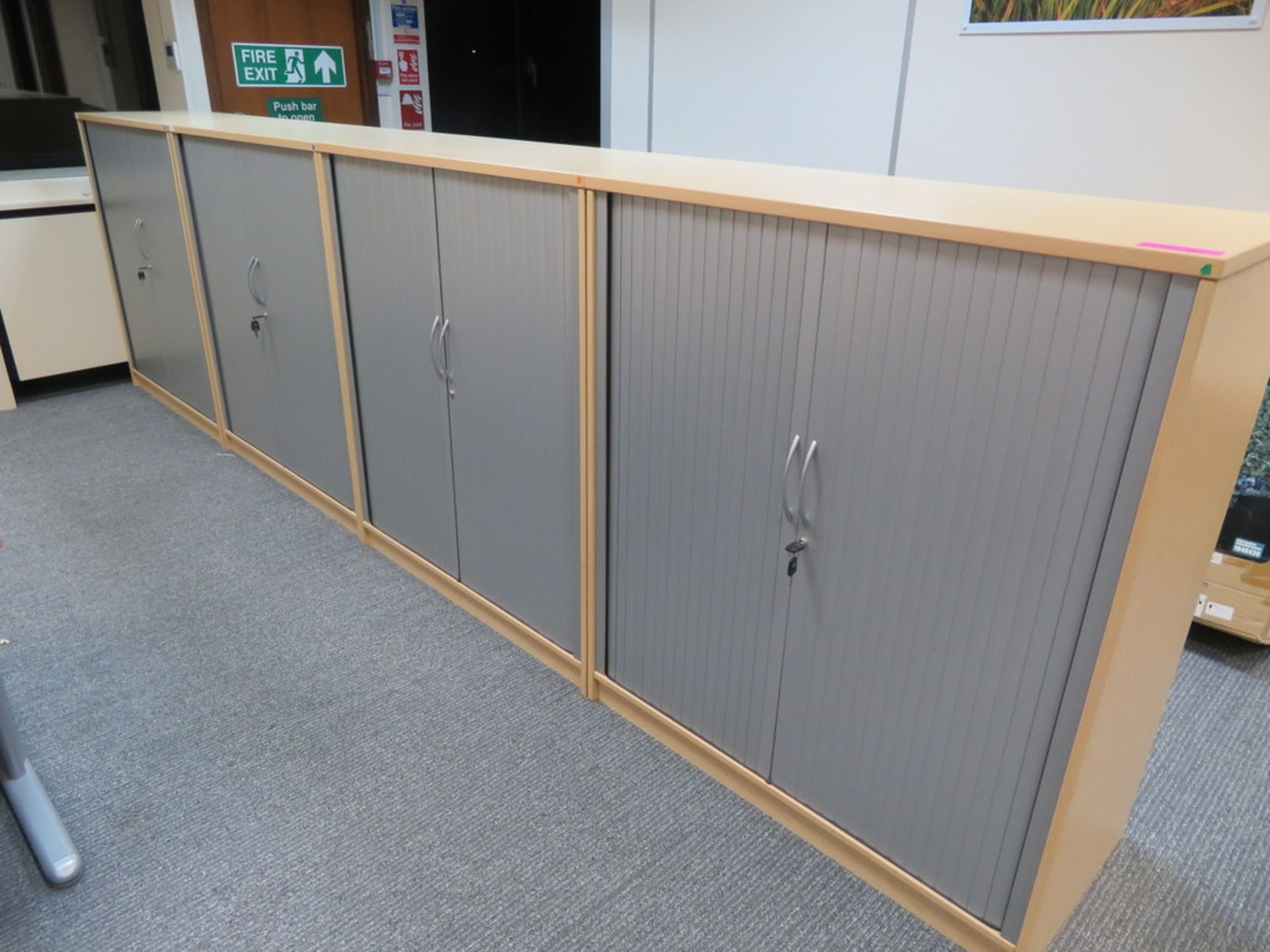 4 X LIGHTWOOD EFFECT TAMBOUR FRONT OFFICE CABINETS