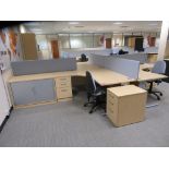 LIGHTWOOD EFFECT 4 PERSON OFFICE DESKPOD (FOR FULL CONTENTS SEE DESCRIPTION)