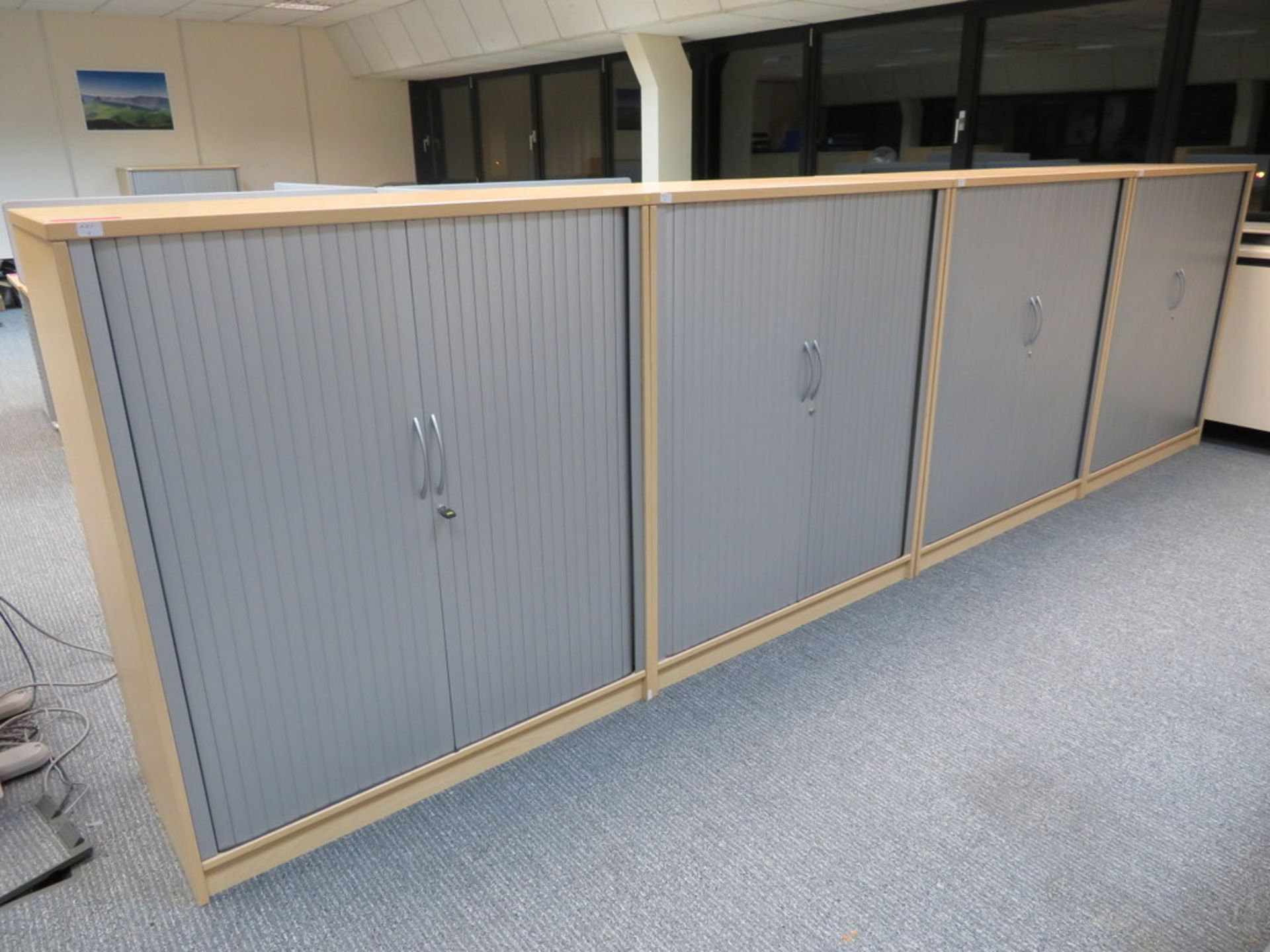 4 X LIGHTWOOD EFFECT TAMBOUR FRONT OFFICE CABINETS
