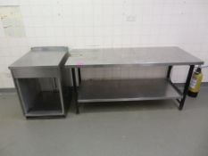 METAL FRAME STAINLESS STEEL PREP TABLE WITH UNDERTIER AND SMALL S/S STORAGE UNIT