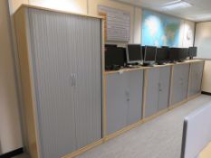 4 X LIGHTWOOD EFFECT TAMBOUR FRONT OFFICE CABINETS AND LARGER SIMILAR CABINET