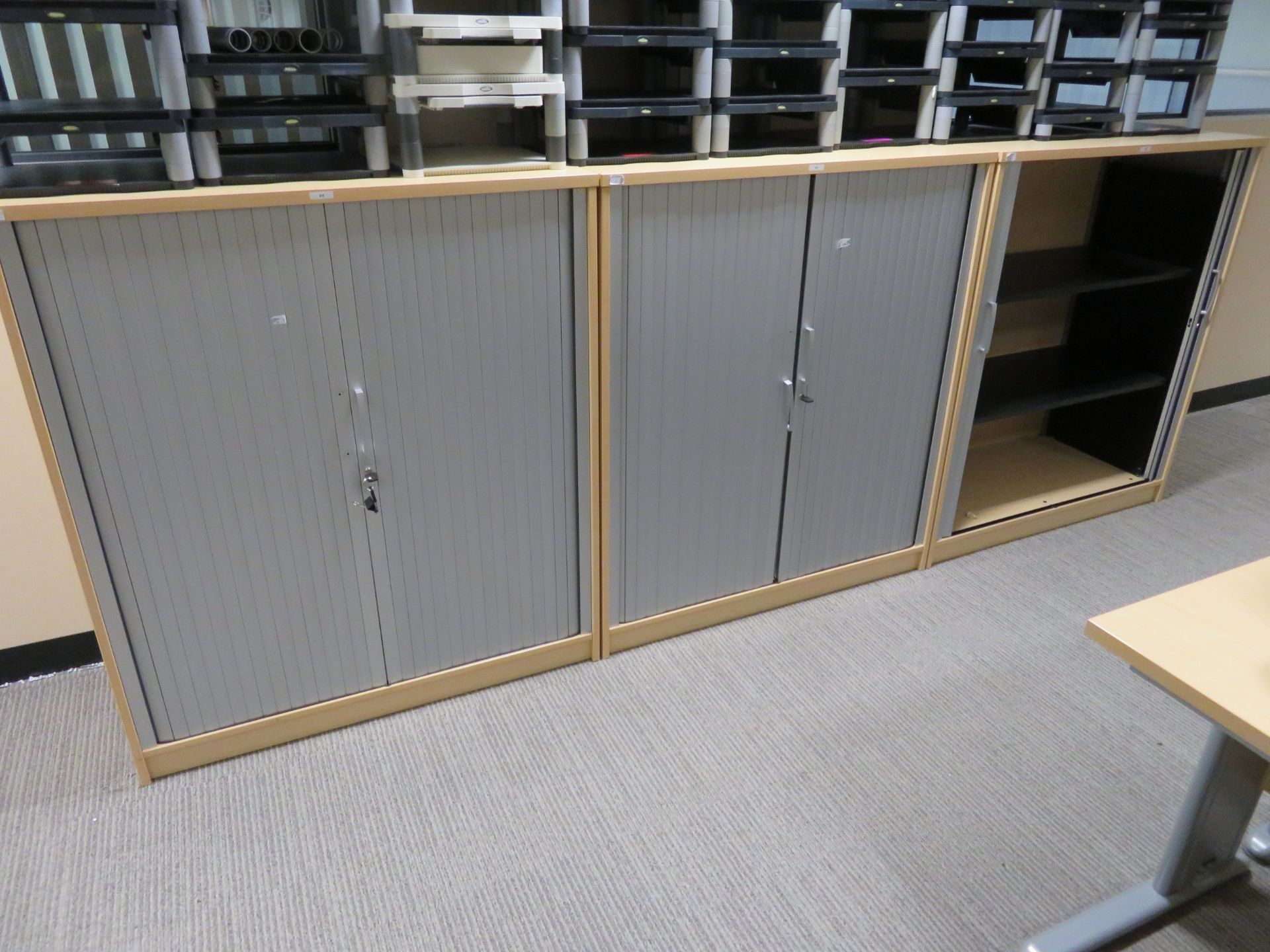 3 X LIGHTWOOD EFFECT TAMBOUR FRONT OFFICE CABINETS - Image 3 of 4